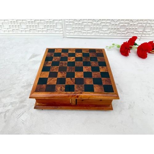 Moroccan Thuya Wood Chess Set – Handcrafted Rotating Drawer Chessboard