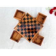 Moroccan Thuya Wood Chess Set – Handcrafted Rotating Drawer Chessboard