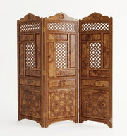 Handcrafted Moroccan Thuya Wood Room Divider – Carved 3-Panel Folding Screen