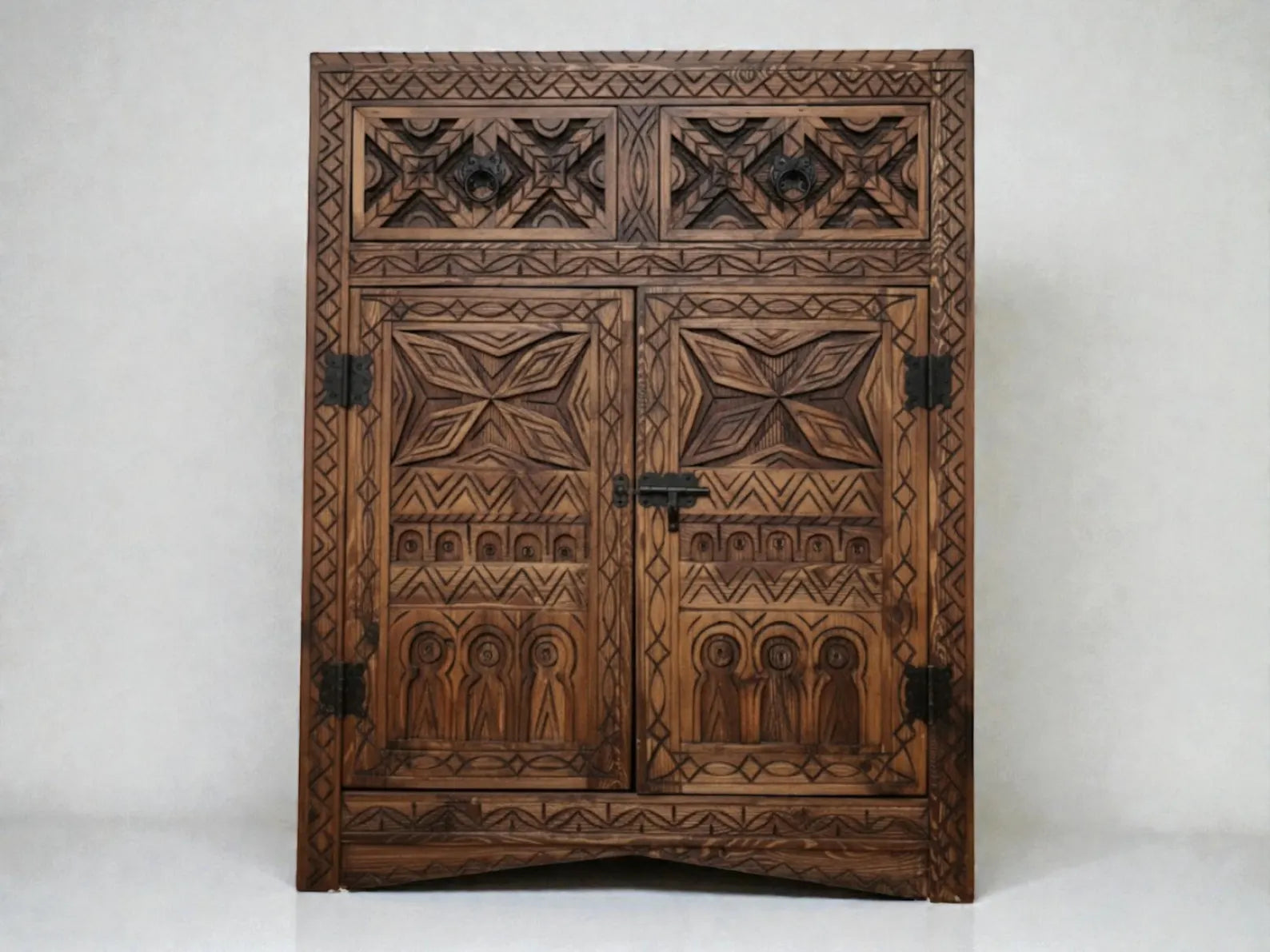 Hand-Carved Moroccan Solid Wood Armoire – Artisan Storage Cabinet, Made to Order