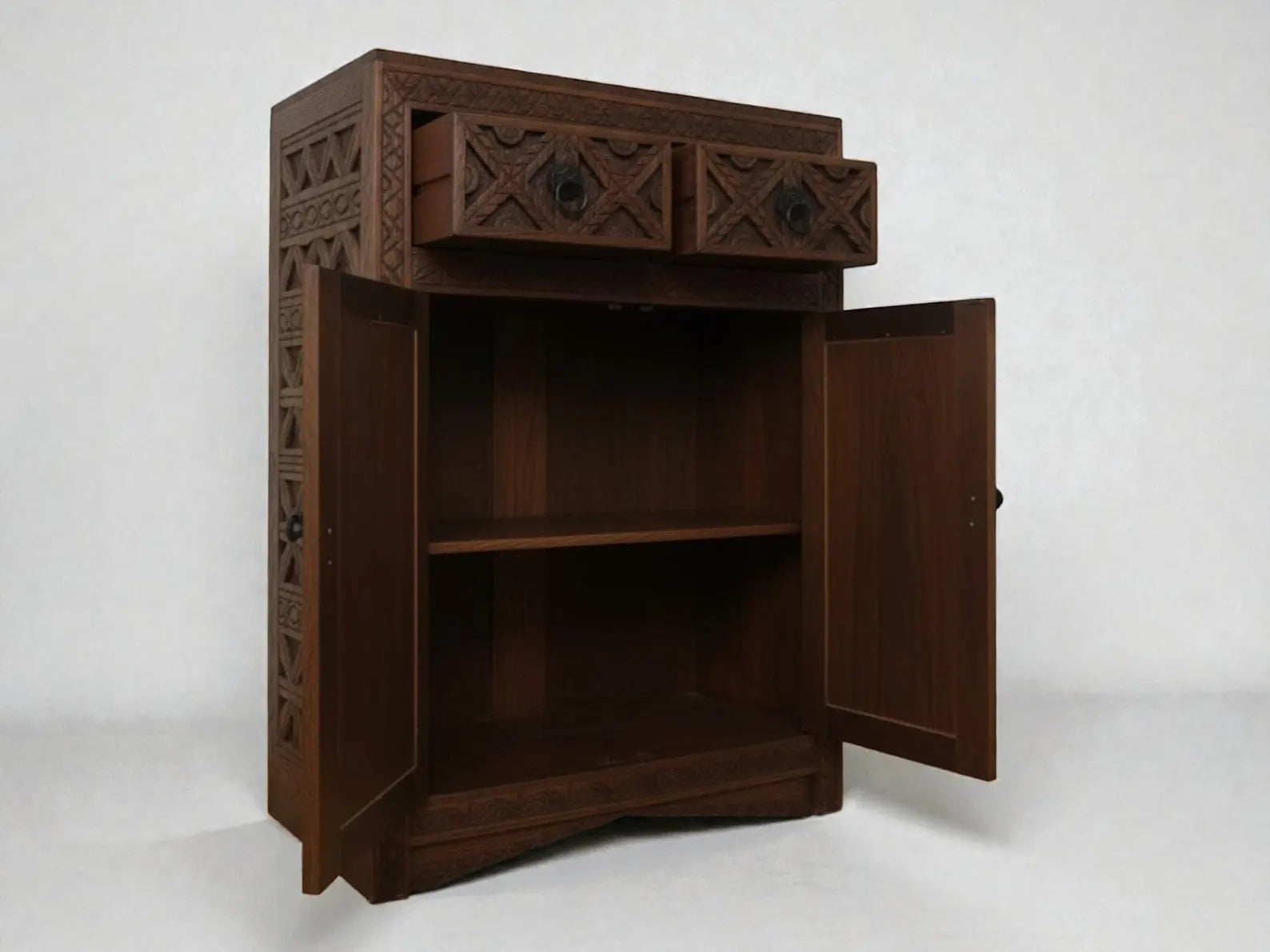 Hand-Carved Moroccan Solid Wood Armoire – Artisan Storage Cabinet, Made to Order