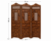 Handcrafted Moroccan Thuya Wood Room Divider – Carved 3-Panel Folding Screen