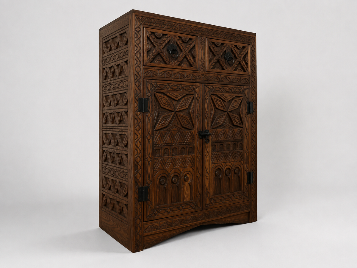 Hand-Carved Moroccan Solid Wood Armoire – Artisan Storage Cabinet, Made to Order
