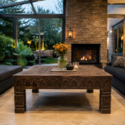 Hand-Carved Moroccan Solid Wood Coffee Table – Geometric Artisan Table