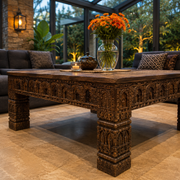 Hand-Carved Moroccan Solid Wood Coffee Table – Geometric Artisan Table