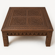 Hand-Carved Moroccan Solid Wood Coffee Table – Geometric Artisan Table