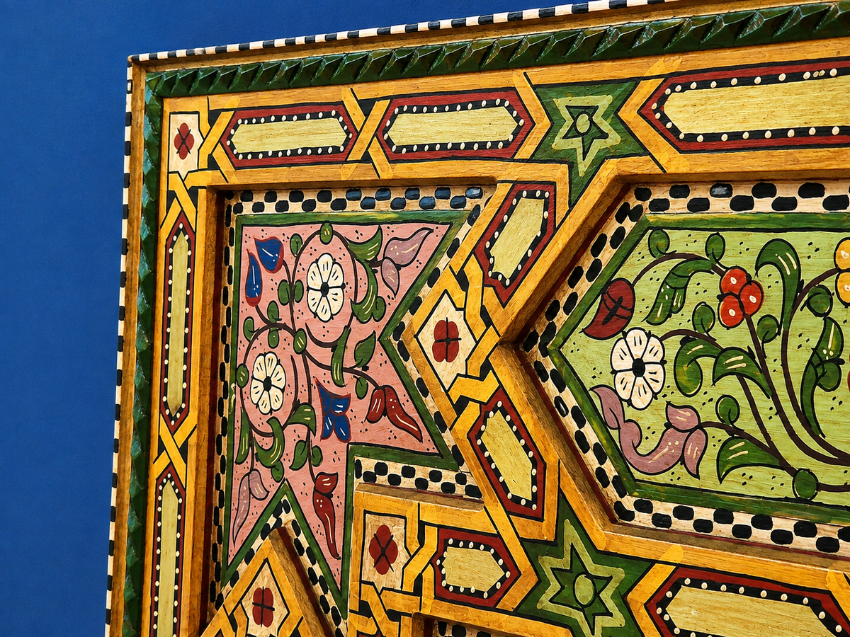 Hand-Painted Moroccan Wood Panel – Custom Berber Wall & Ceiling Art