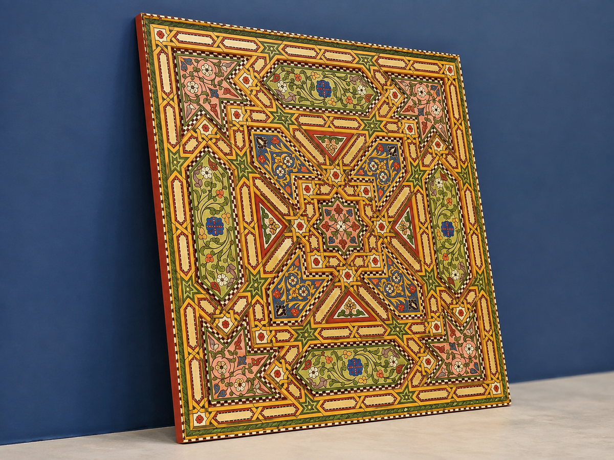 Hand-Painted Moroccan Wood Panel – Custom Berber Wall & Ceiling Art