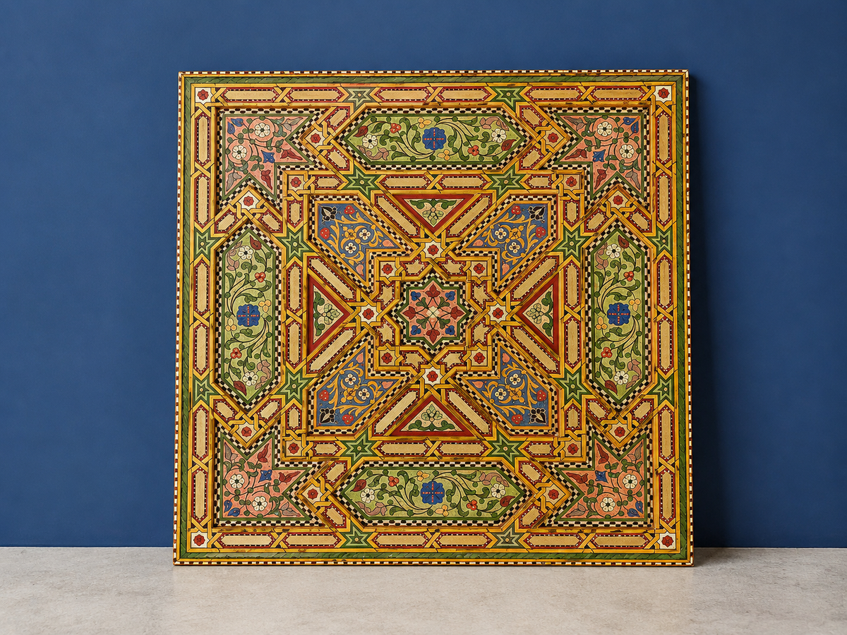 Hand-Painted Moroccan Wood Panel – Custom Berber Wall & Ceiling Art
