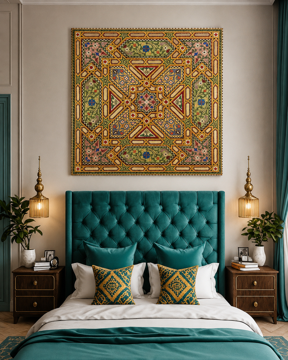 Hand-Painted Moroccan Wood Panel – Custom Berber Wall & Ceiling Art