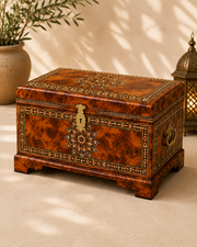 Large Moroccan Thuya Wood Chest – Handcrafted Inlaid Storage Box