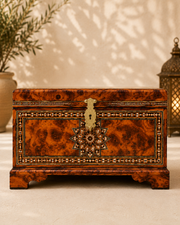 Large Moroccan Thuya Wood Chest – Handcrafted Inlaid Storage Box