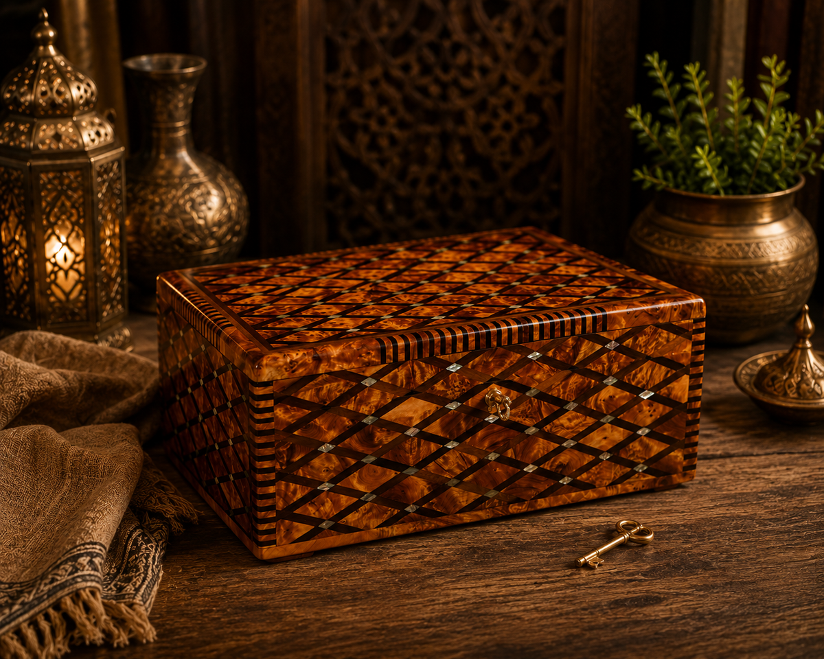 Luxury Moroccan Thuya Wood Jewelry Box with Mother-of-Pearl Inlay – Handcrafted Large Keepsake Chest
