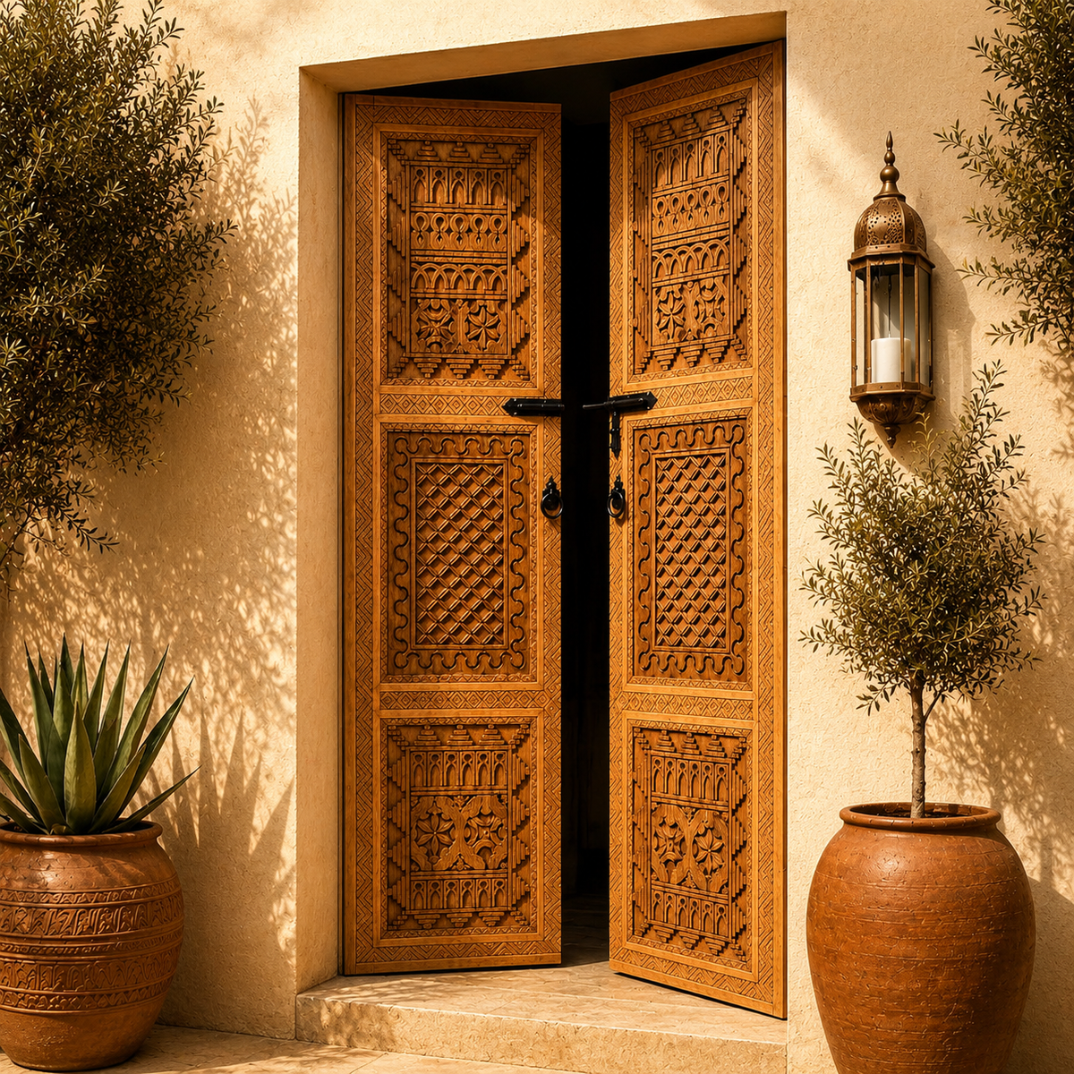 Hand-Carved Moroccan Thuya Wood Double Door – Custom Made
