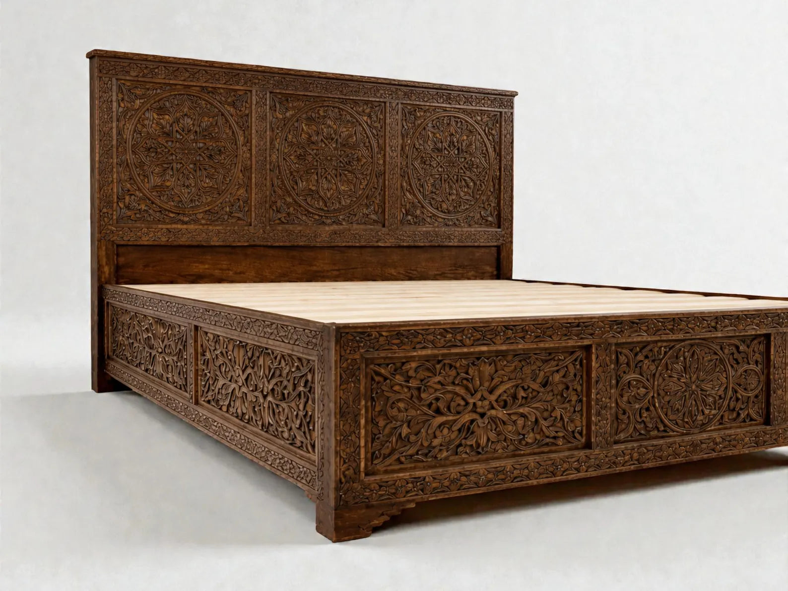 Hand-Carved Moroccan Luxury Wood Bed