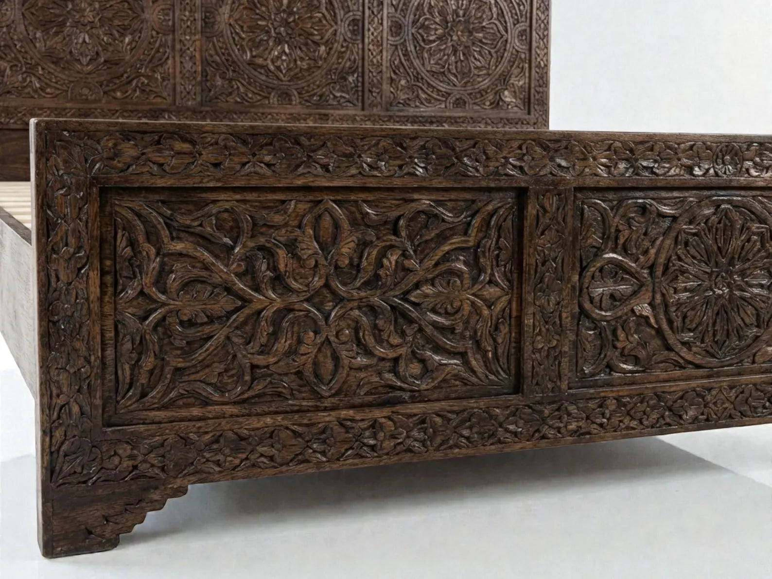 Hand-Carved Moroccan Luxury Wood Bed