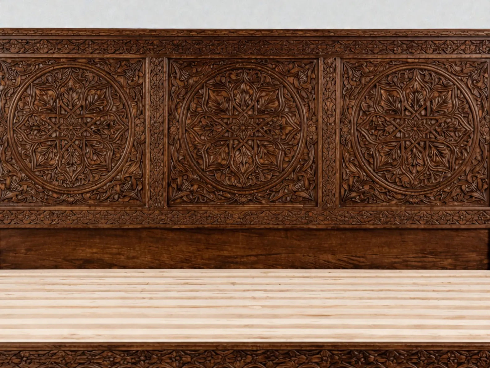 Hand-Carved Moroccan Luxury Wood Bed