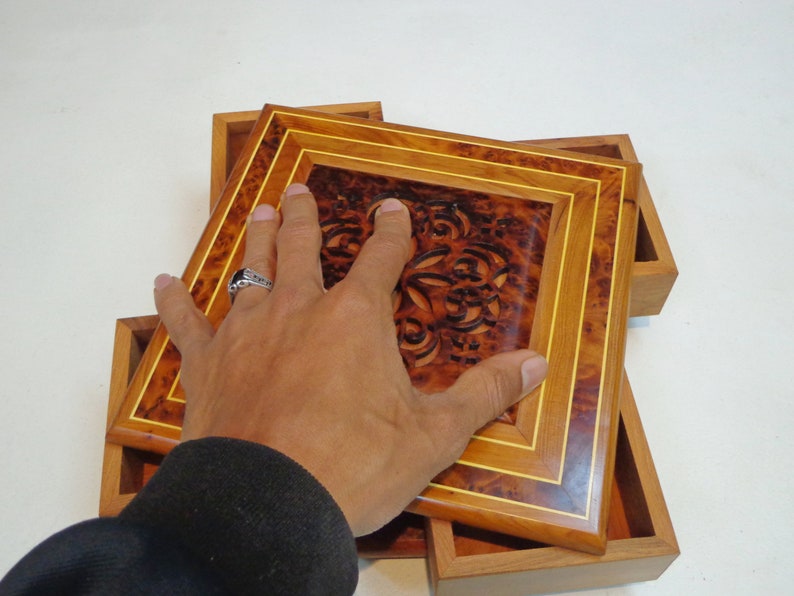 Moroccan Thuya Wood Jewelry Box – Handcrafted Carved Multi-Compartment Keepsake Box