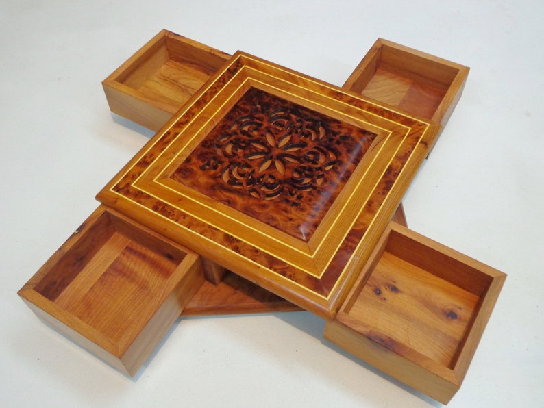 Moroccan Thuya Wood Jewelry Box – Handcrafted Carved Multi-Compartment Keepsake Box