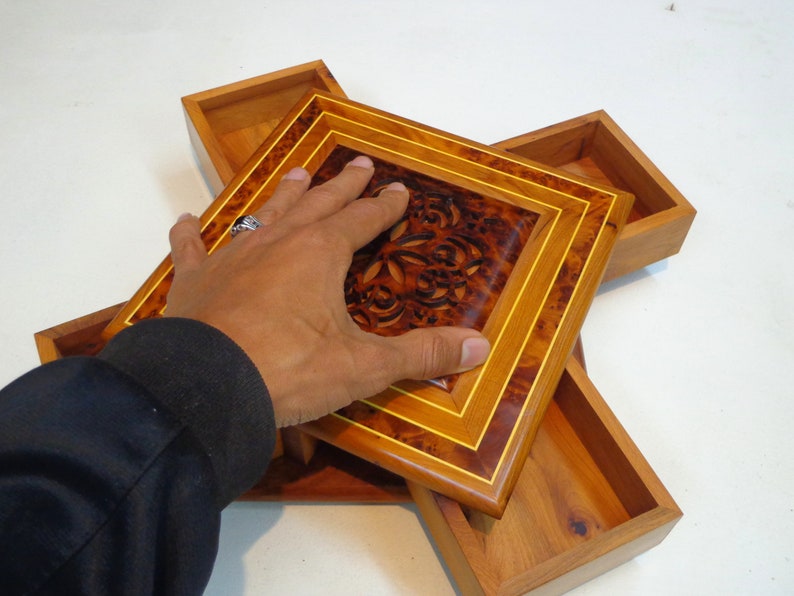 Moroccan Thuya Wood Jewelry Box – Handcrafted Carved Multi-Compartment Keepsake Box