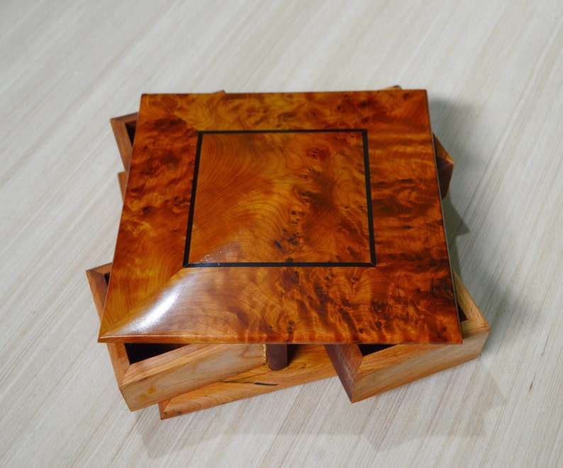 Moroccan Thuya Wood Jewelry Box – Handcrafted Carved Multi-Compartment