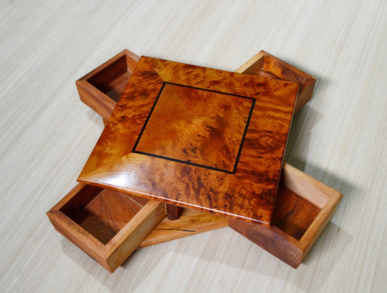 Moroccan Thuya Wood Jewelry Box – Handcrafted Carved Multi-Compartment