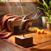Hand-Carved Moroccan Thuya Wood Hand Sculpture – Artisan Decorative Art