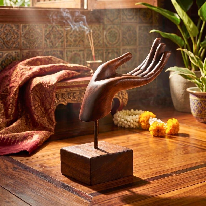 Hand-Carved Moroccan Thuya Wood Hand Sculpture – Artisan Decorative Art