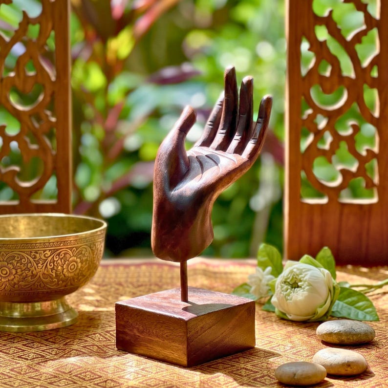 Hand-Carved Moroccan Thuya Wood Hand Sculpture – Artisan Decorative Art