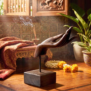 Hand-Carved Moroccan Thuya Wood Hand Sculpture – Artisan Decorative Art