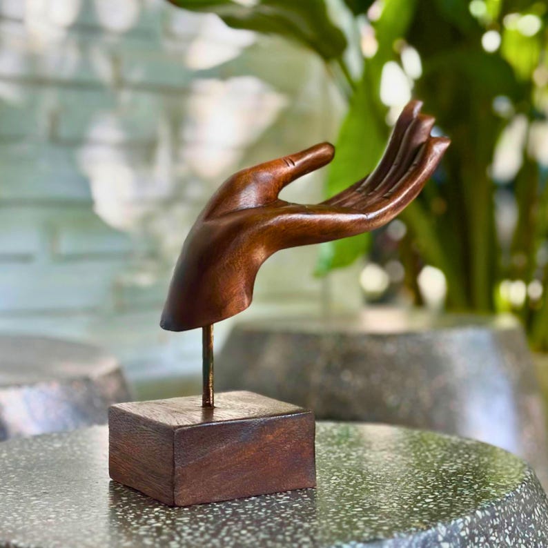 Hand-Carved Moroccan Thuya Wood Hand Sculpture – Artisan Decorative Art