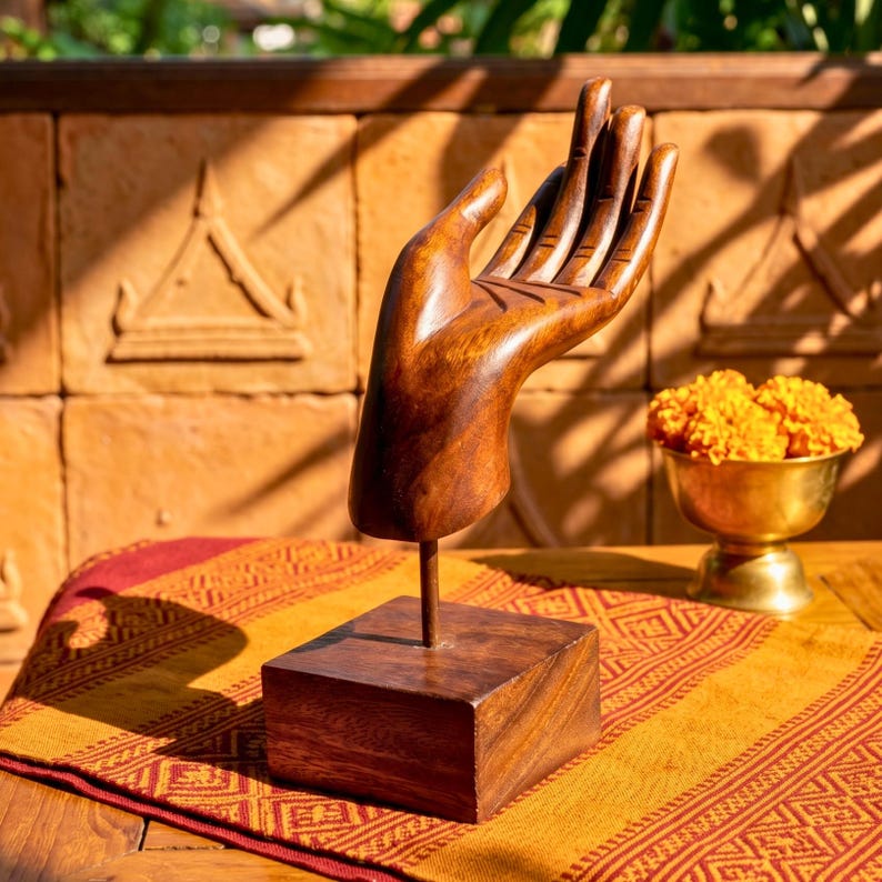 Hand-Carved Moroccan Thuya Wood Hand Sculpture – Artisan Decorative Art