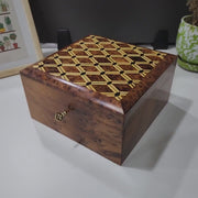 Moroccan Thuya Wood Jewelry Box with Geometric Inlay – Handcrafted in Essaouira