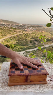 Moroccan Thuya Wood Chess Set – Handcrafted Rotating Drawer Chessboard